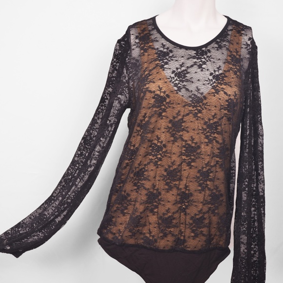 Aqua Capsule Black Lace Long Sleeve Bodysuit (L) - Picture 1 of 6